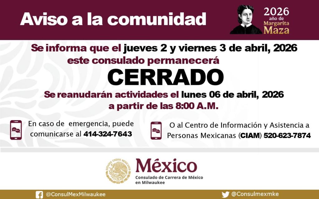 Importante información del Consulado de México en Milwaukee.